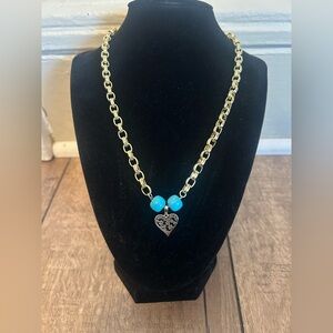 18k plated Gold Heart Pendant Necklace with Blue Accents
